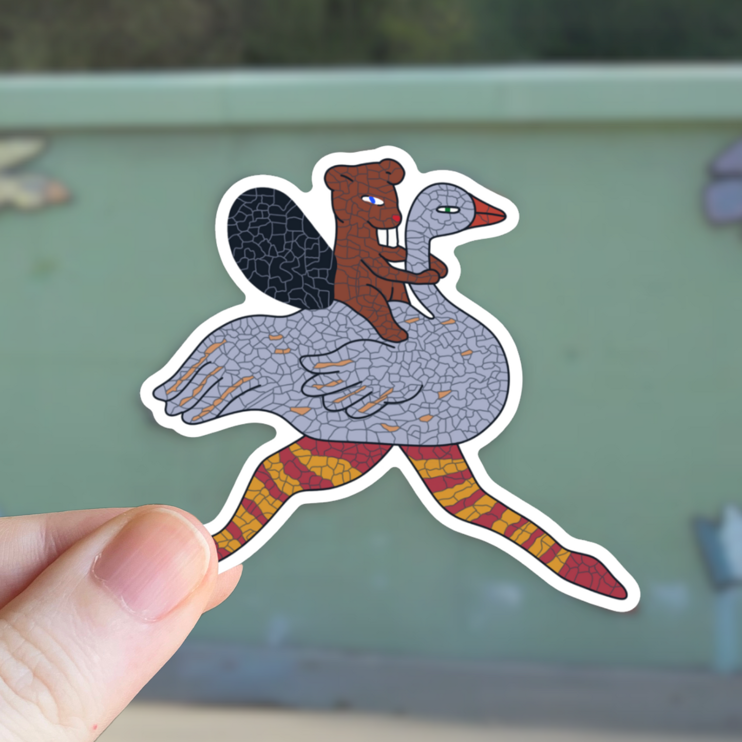 Beaver Riding Ostrich Mosaic