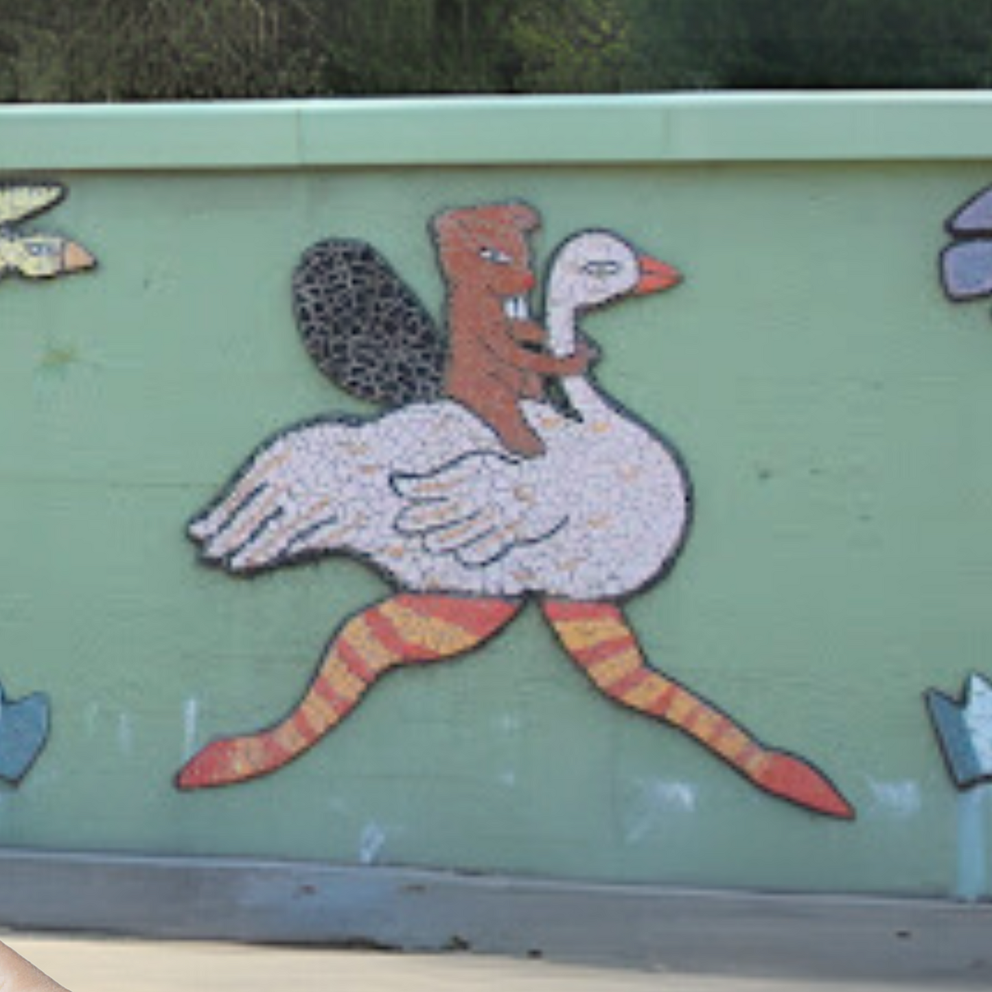 Beaver Riding Ostrich Mosaic