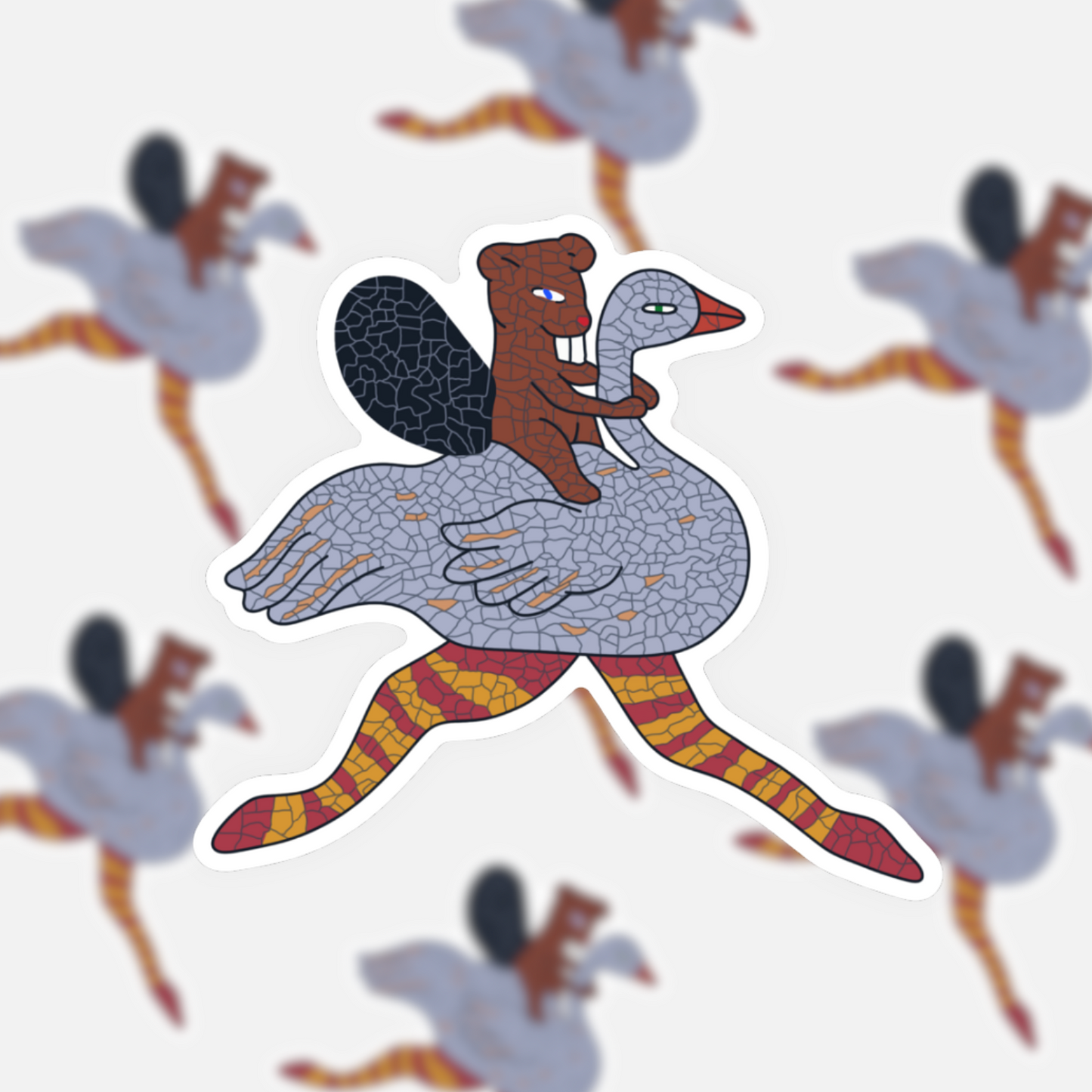 Beaver Riding Ostrich Mosaic