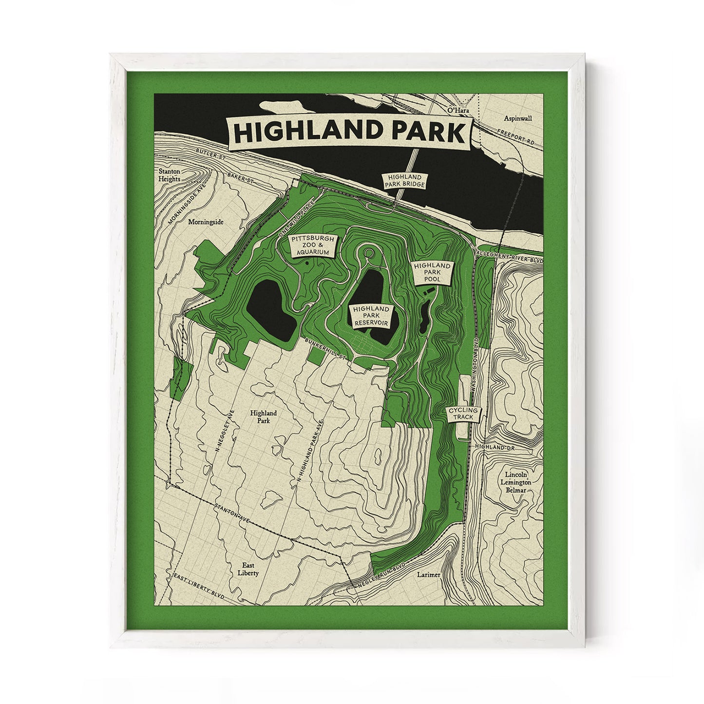 Highland Park Topographic Map Poster