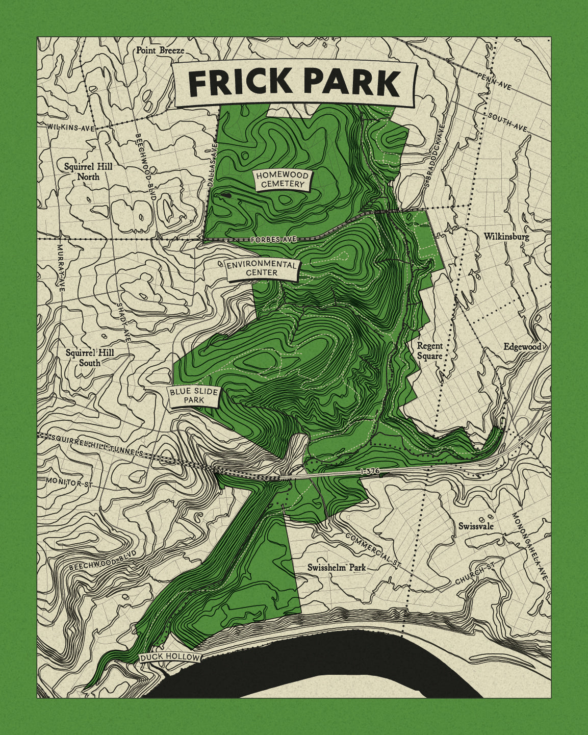 Frick Park Topographic Map Print