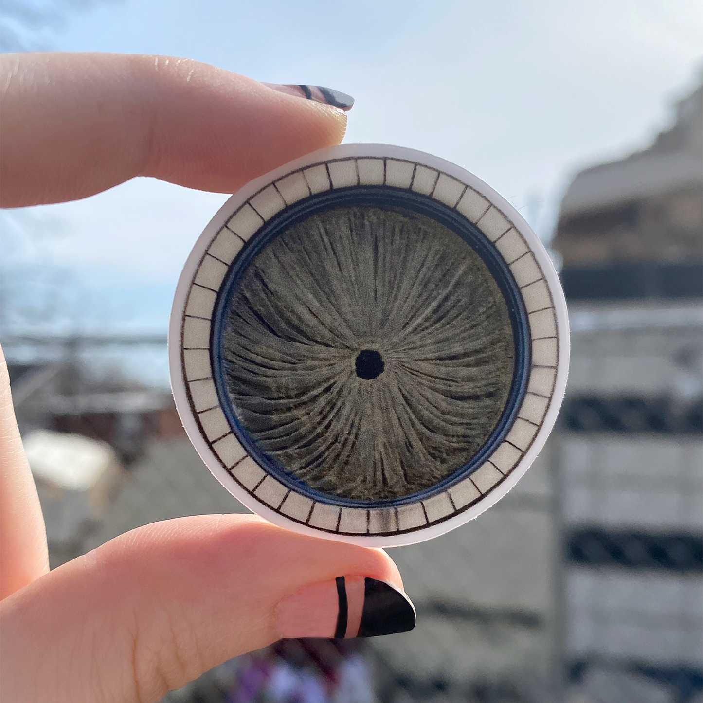 The Butthole Window Pittsburgh Sticker being held up