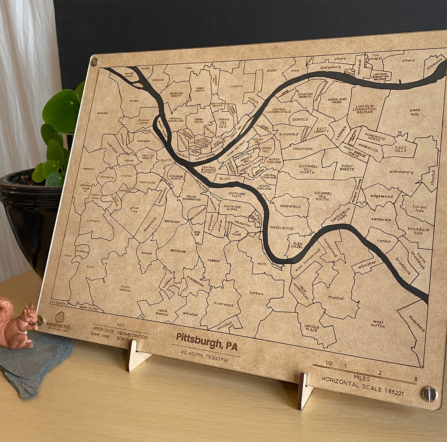 Wooden Pittsburgh Neighborhoods & Boroughs Puzzle Map