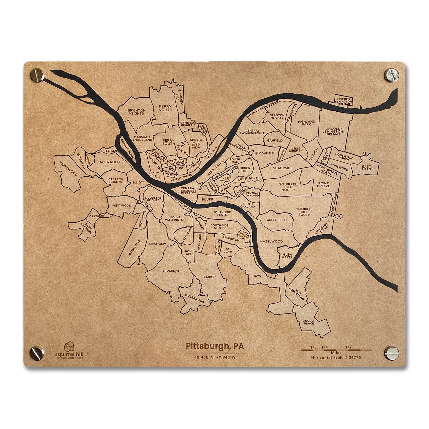 Pittsburgh Neighborhoods Puzzle Map on white background