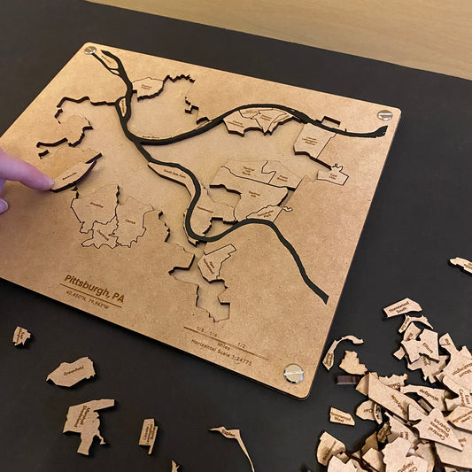 Wooden Pittsburgh Neighborhoods Puzzle Map