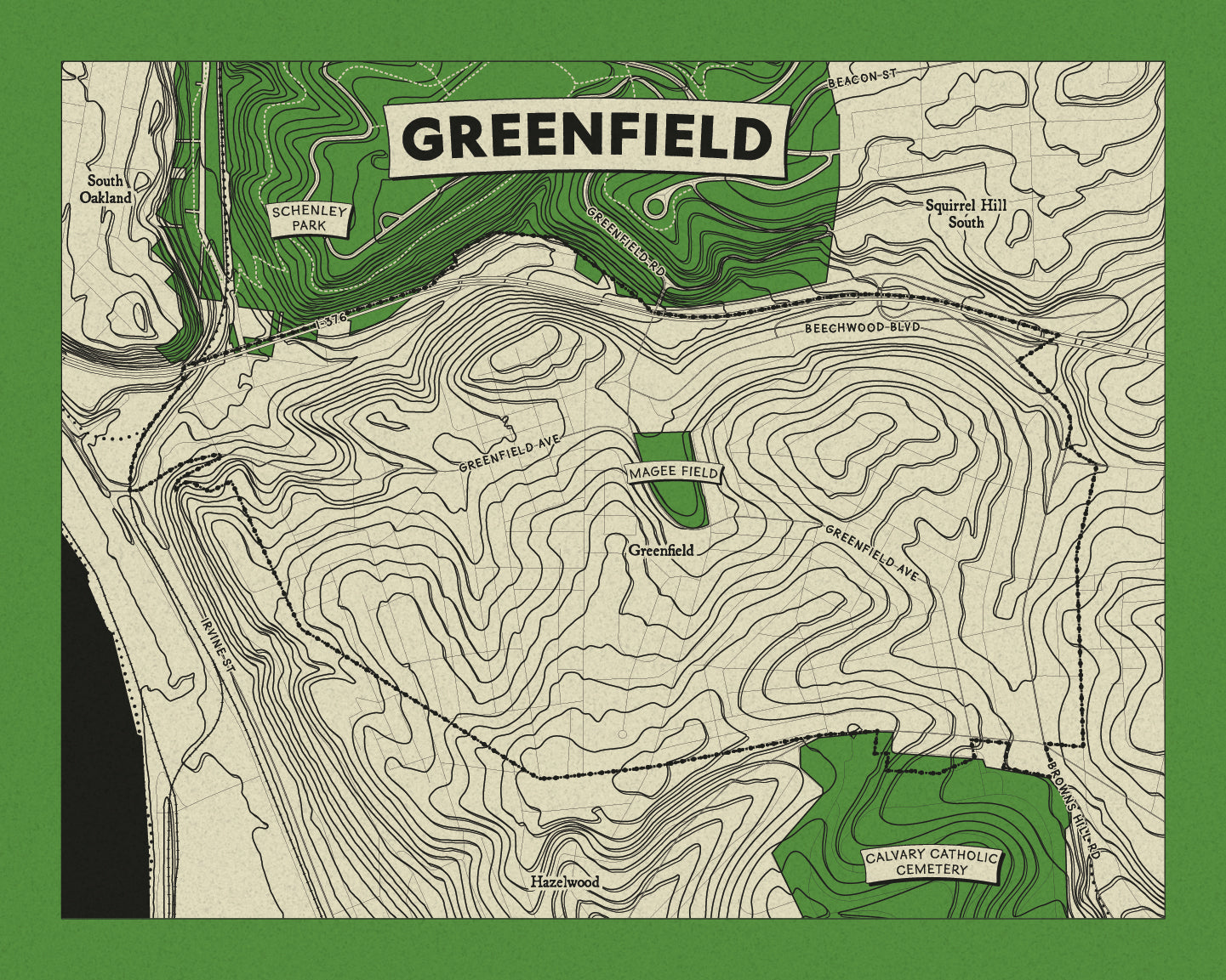 Greenfield Neighborhood Topographic Map Print