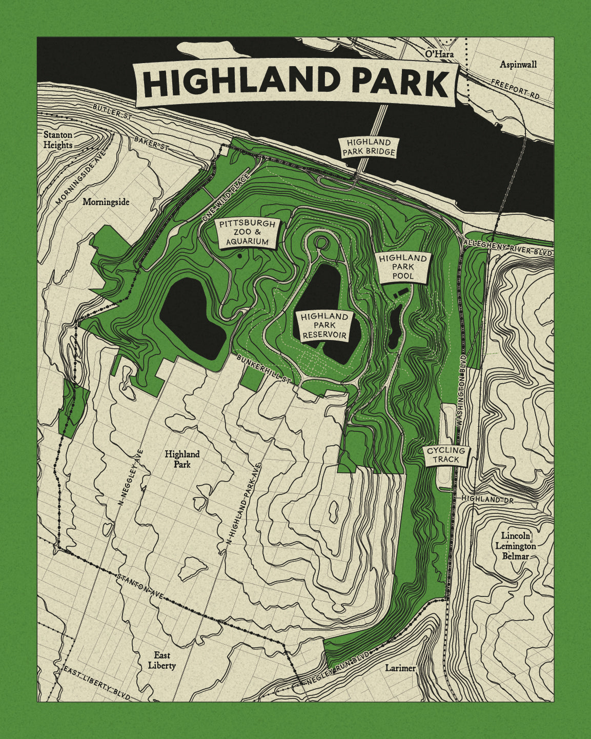 Highland Park Topographic Map Print