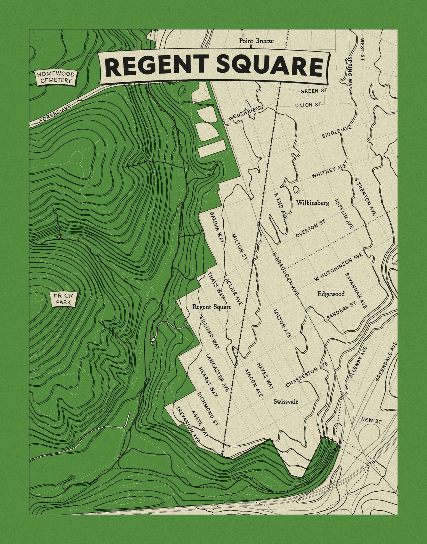 Regent Square Neighborhood Topographic Map Poster