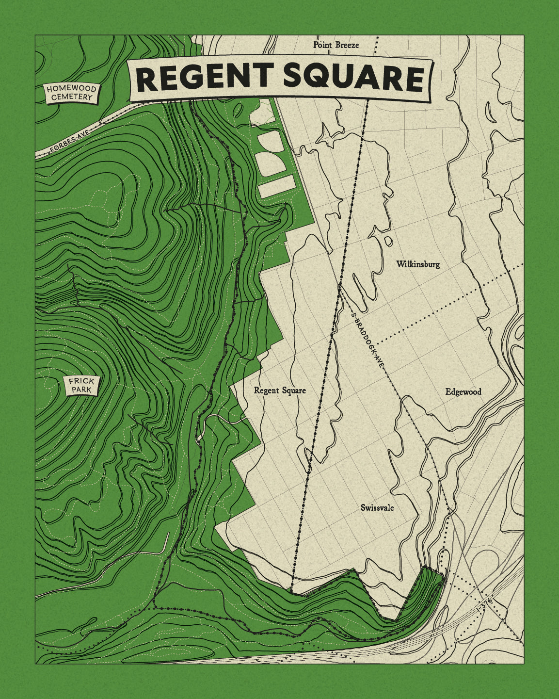 Regent Square Neighborhood Topographic Map Print
