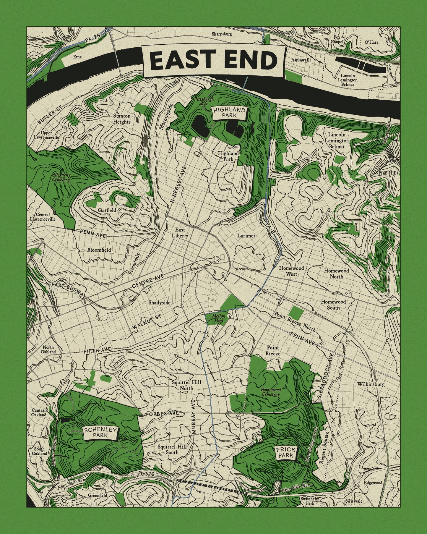 East End Topographic Map Print