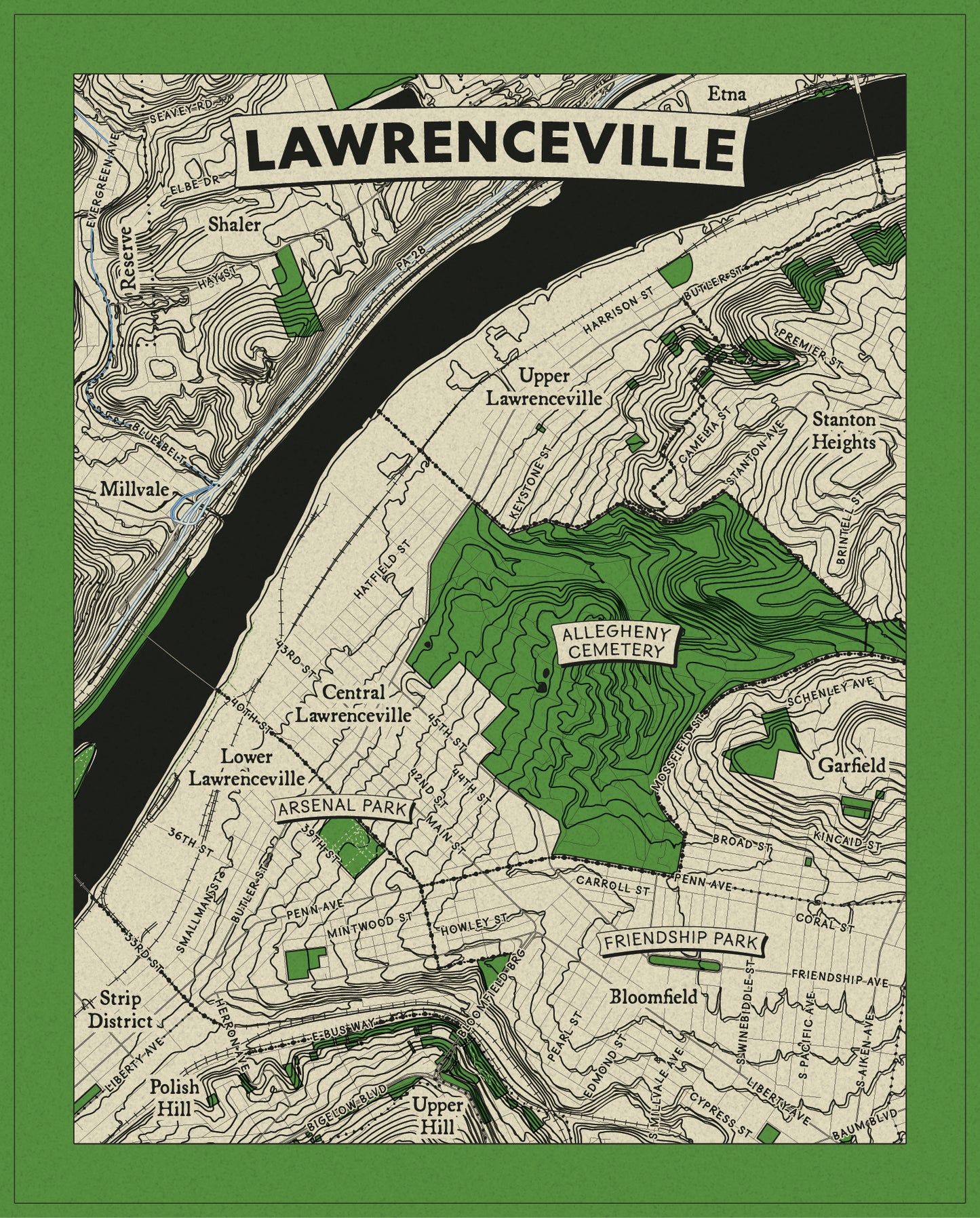 Lawrenceville Neighborhood Topographic Map Print