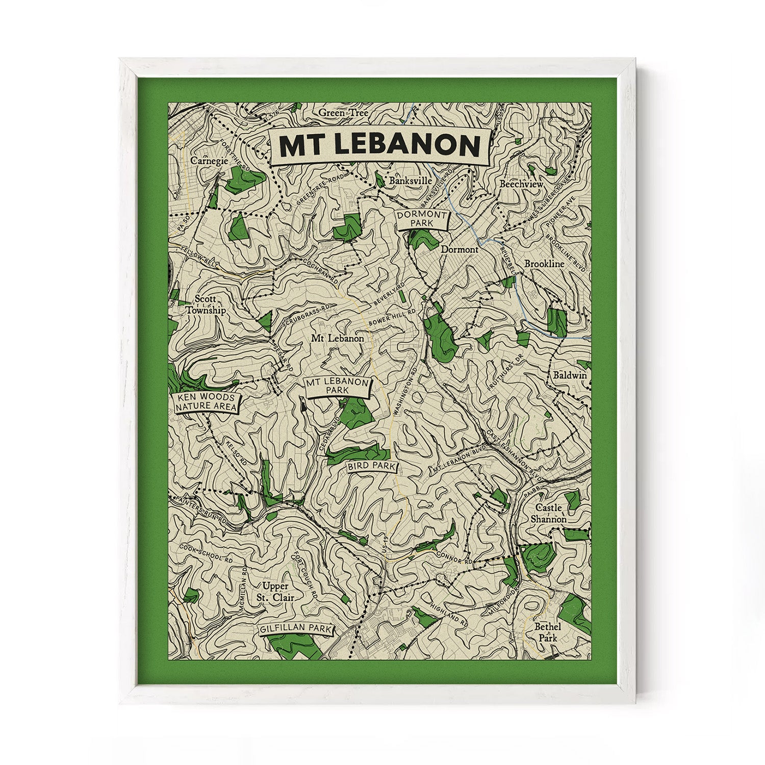 Mt Lebanon Township Topographic Map Print PA NE PIT MTLEB Framed 25 09 23 