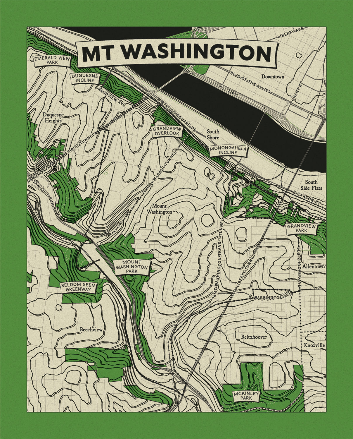 Mount Washington Neighborhood Topographic Map Print