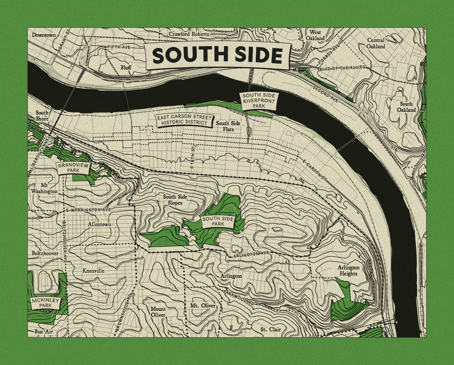 South Side Neighborhood Topographic Map Print