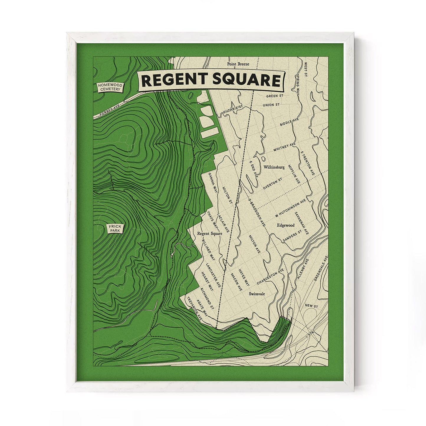 Regent Square Neighborhood Topographic Map Poster