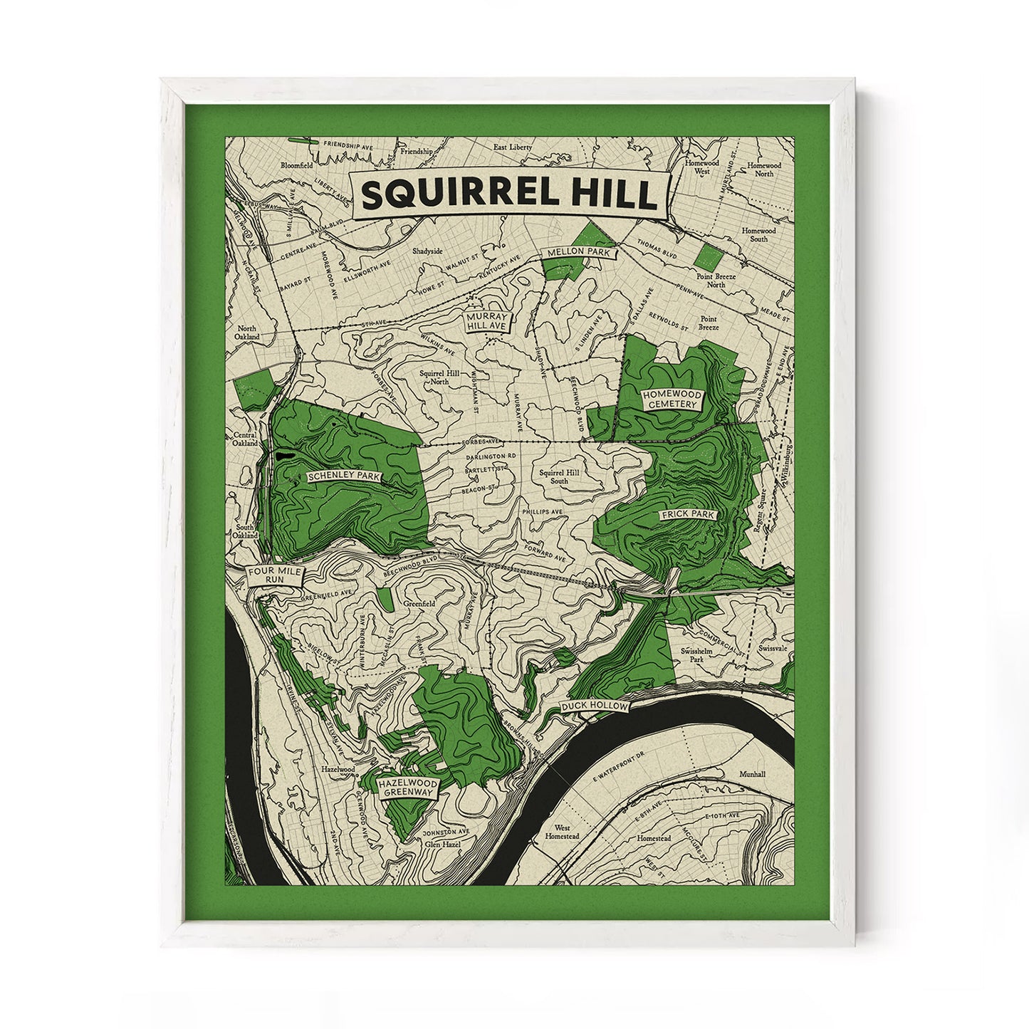 Squirrel Hill Neighborhood Topographic Map Print