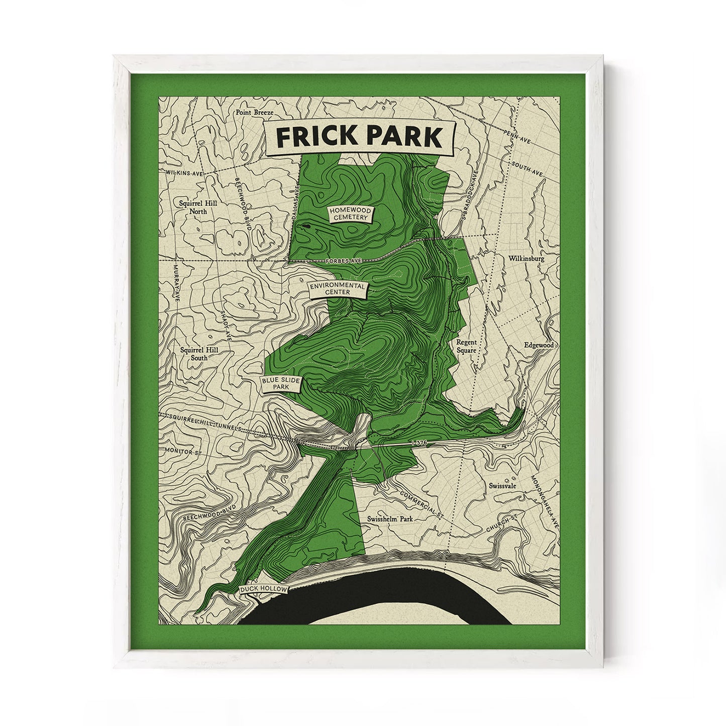 Frick Park Topographic Map Poster