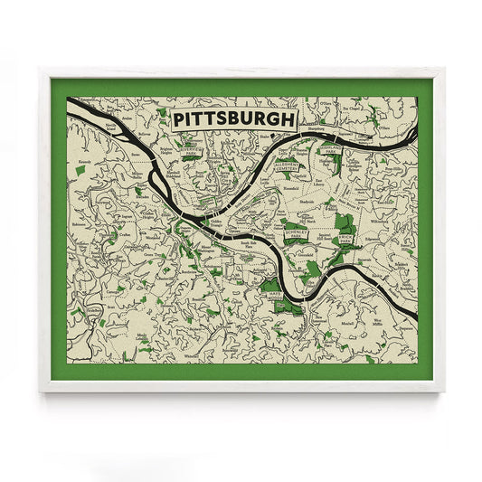 Pittsburgh Neighborhoods Topographic Map Print