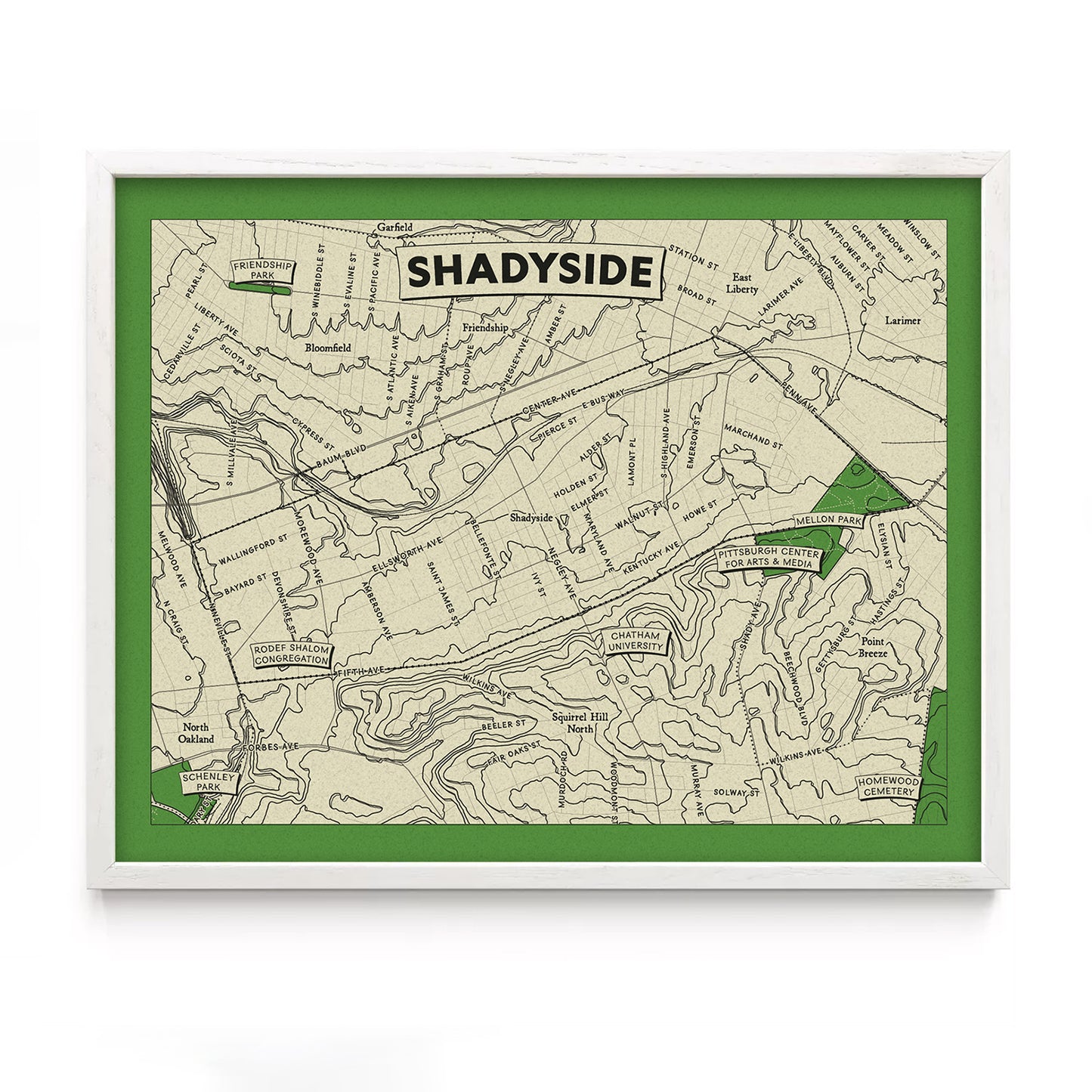 Shadyside Neighborhood Topographic Map Print