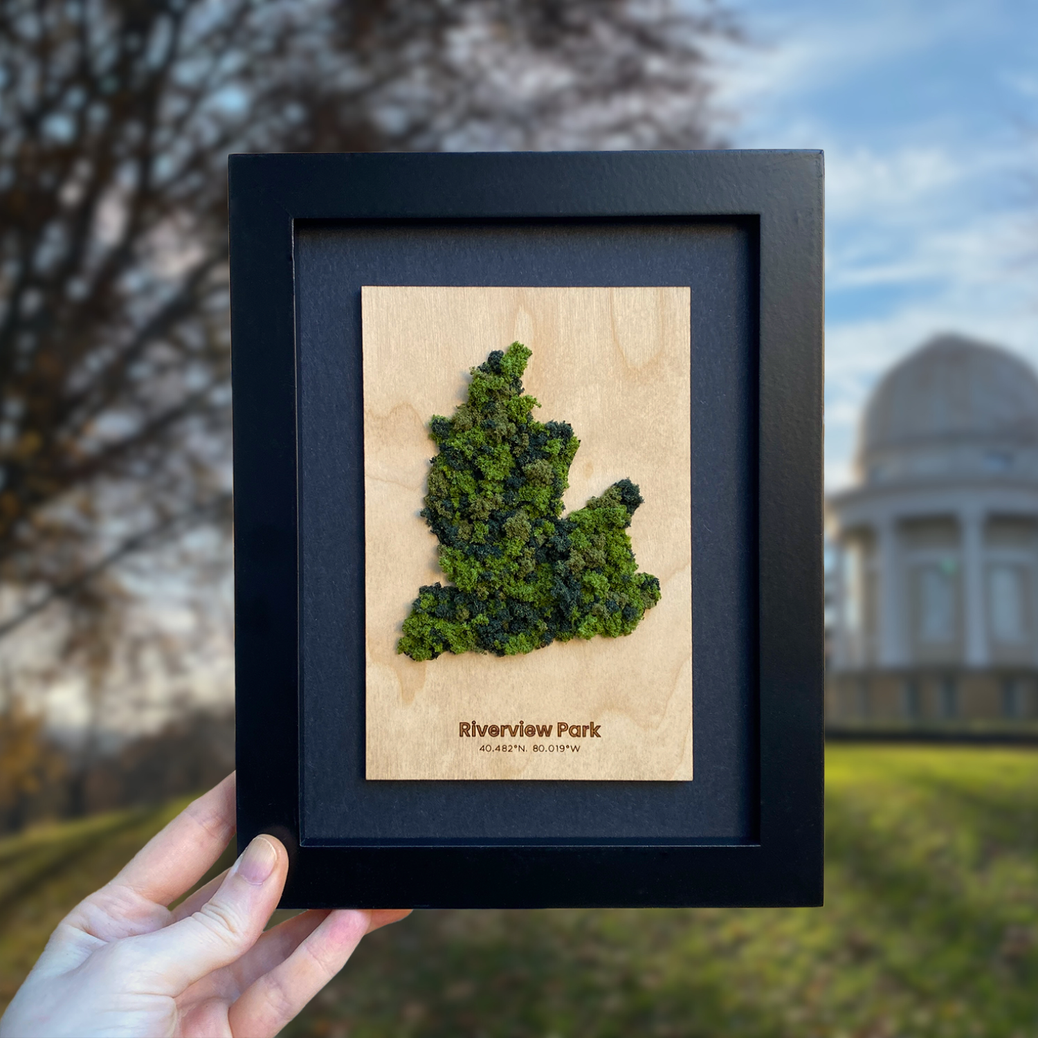 Handcrafted wood map of Riverview Park made locally in Pittsburgh by LGBTQ woman owned small business. Local art that makes a perfect gift for office decor.