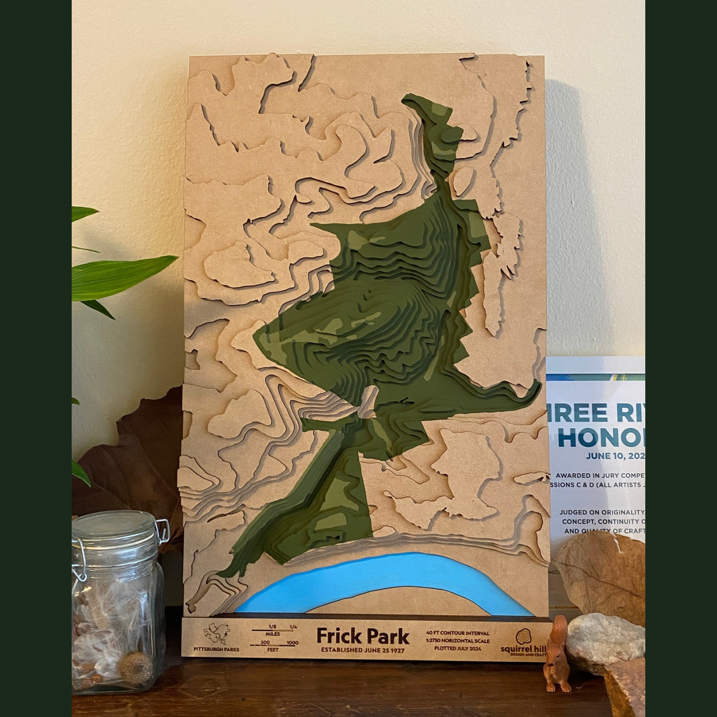 Hand Painted Frick Park Topographic Map