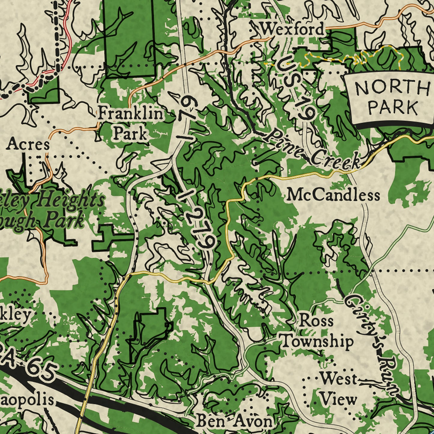 Allegheny County Topographic Map Print