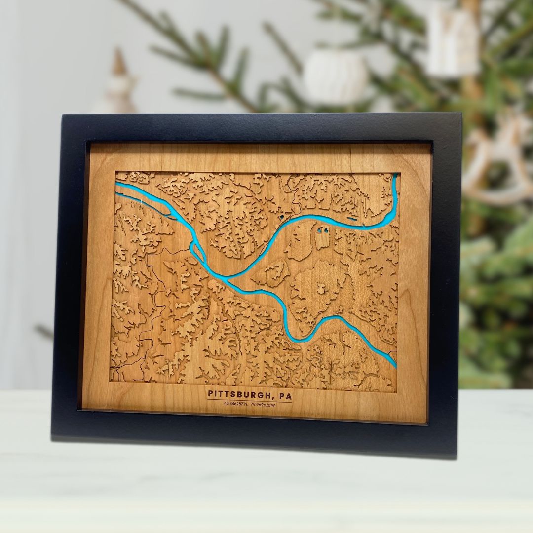 Topographic Wooden Map of Pittsburgh, PA