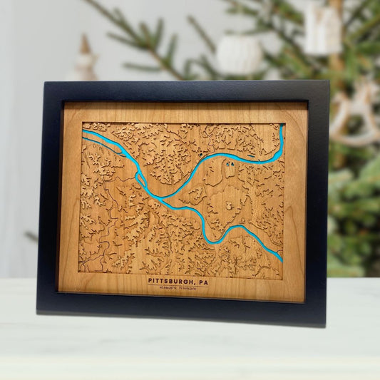 Topographic Wooden Map of Pittsburgh, PA