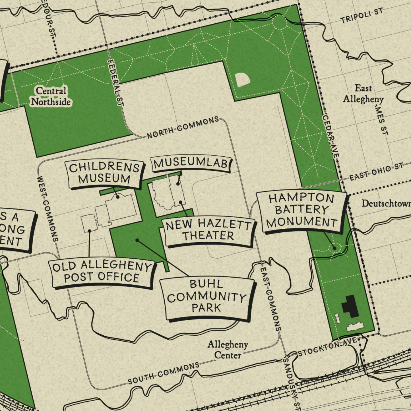 Allegheny Commons Park Topographic Map Print