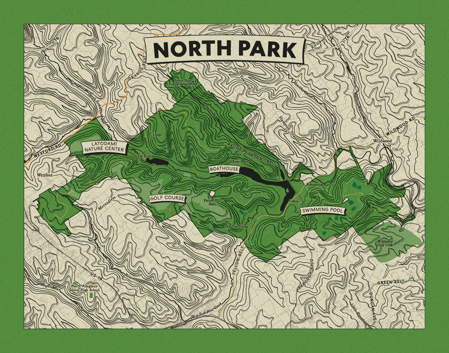 North Park, PA Topographic Map Art Print