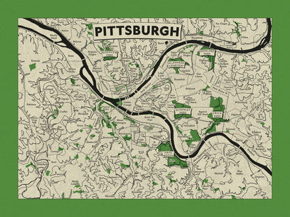 Pittsburgh Neighborhoods Topographic Map Print