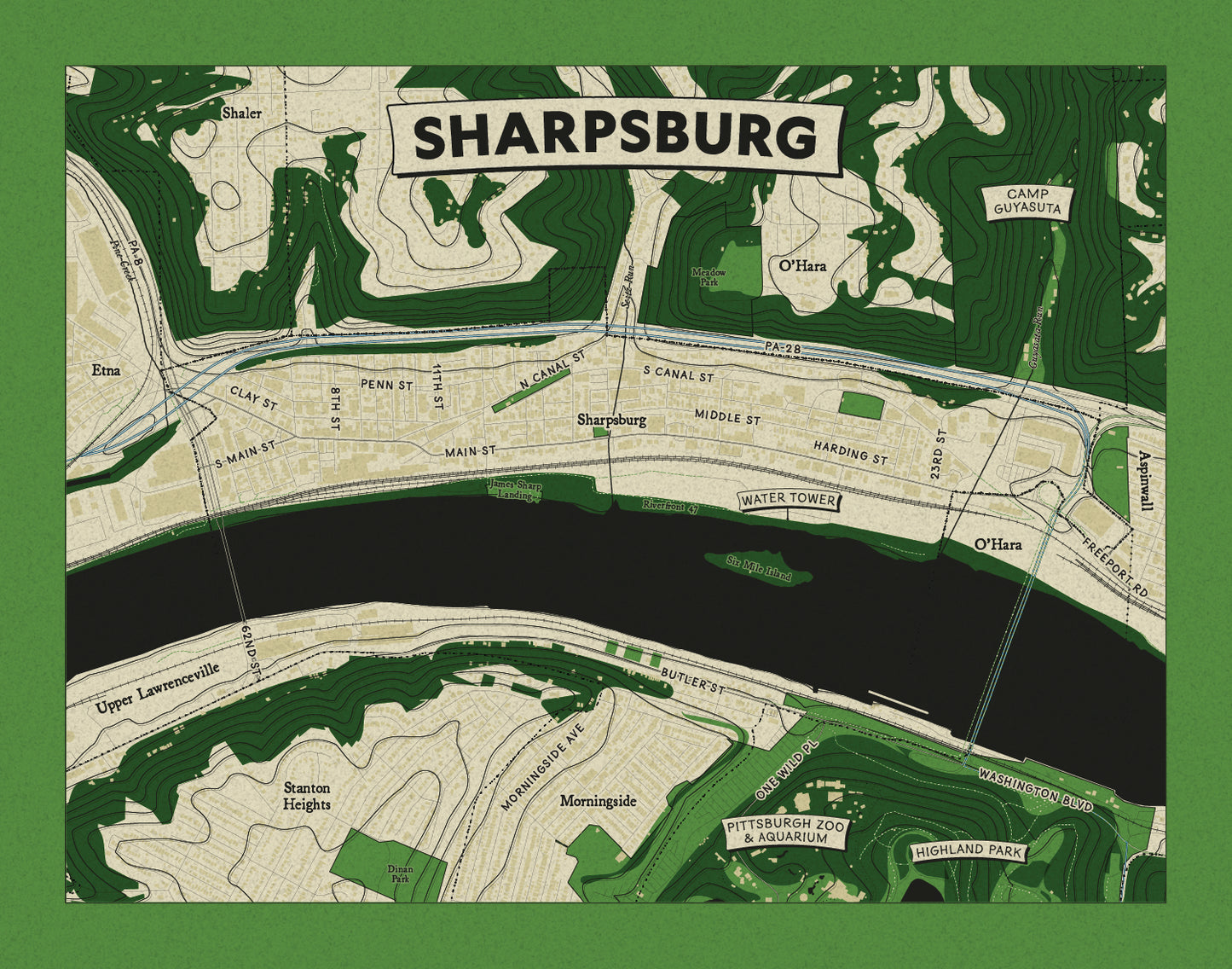 Sharpsburg, PA Topographic Map Art Print