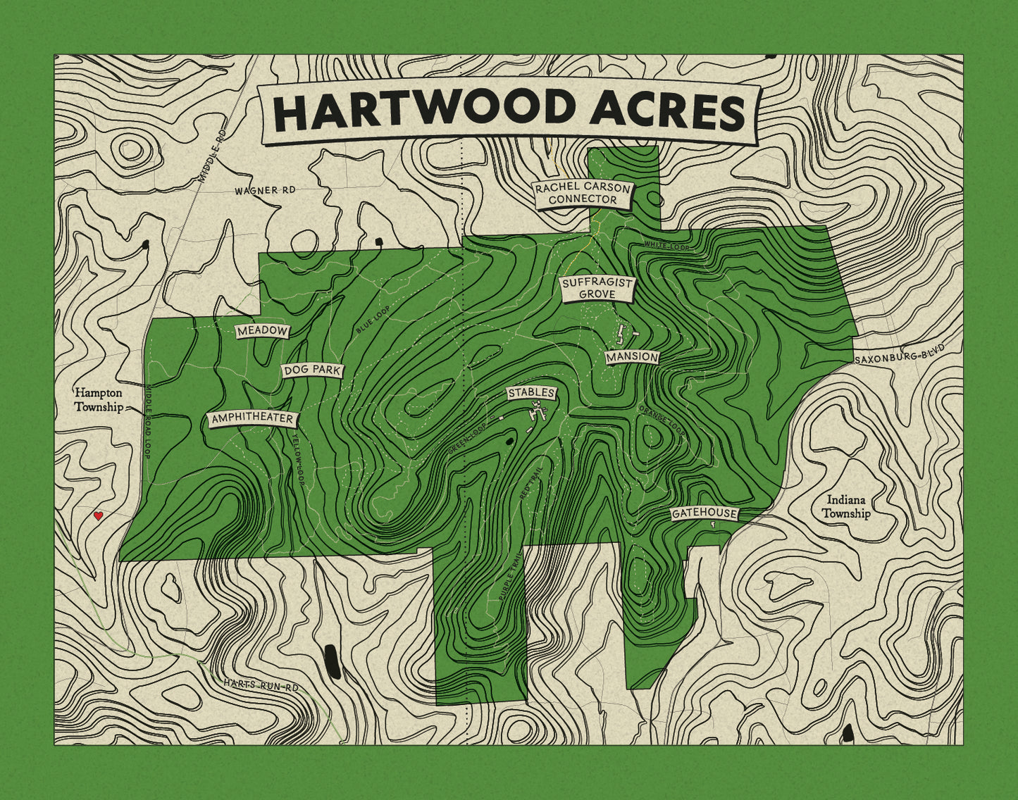 Hartwood Acres, PA Topographic Map Art Print