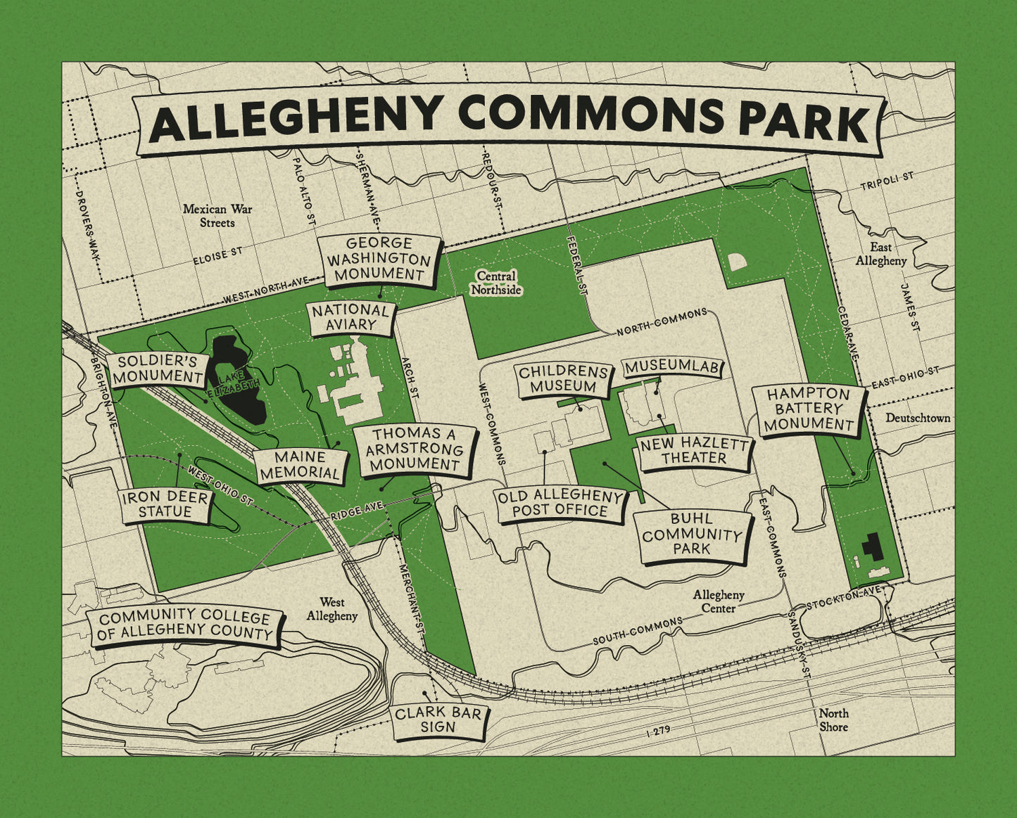 Allegheny Commons Park Topographic Map Print