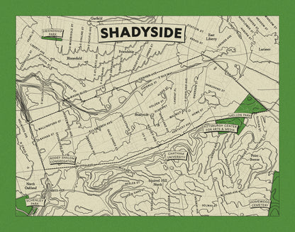 Shadyside Neighborhood Topographic Map Print