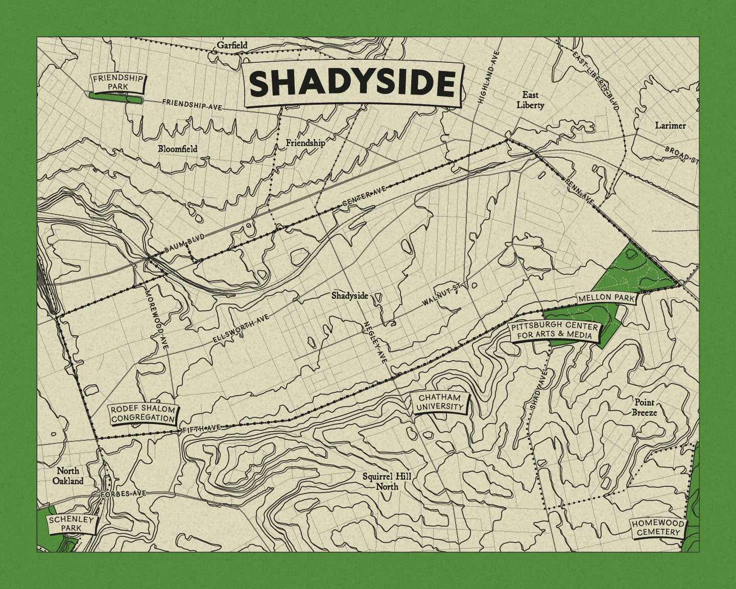 Shadyside Neighborhood Topographic Map Print
