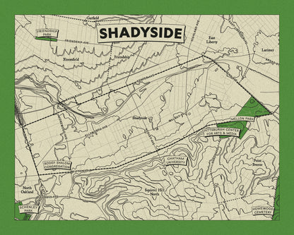 Shadyside Neighborhood Topographic Map Print