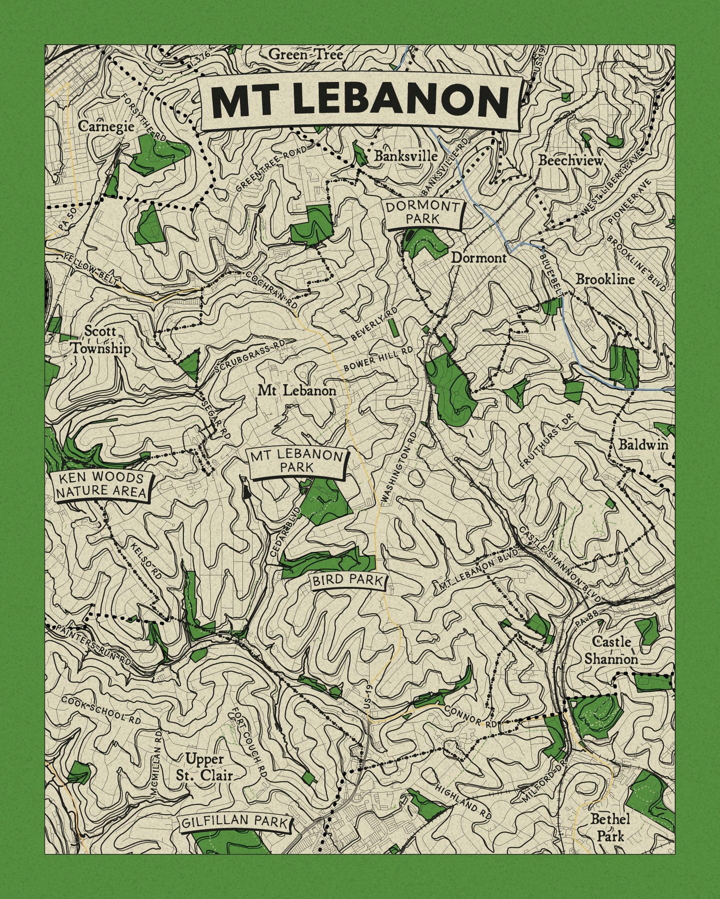 Mt Lebanon Township Topographic Map Print