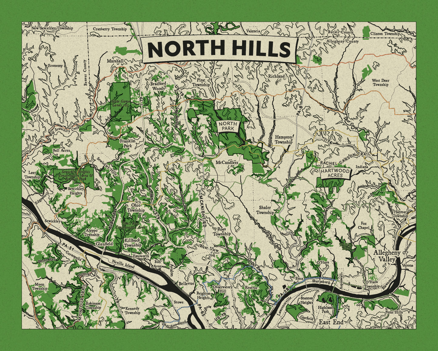 North Hills Topographic Map Print