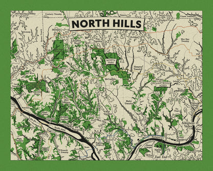 North Hills, Pittsburgh Topographic Map Art Print