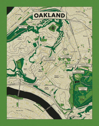 Oakland, Pittsburgh Topographic Map Art Print