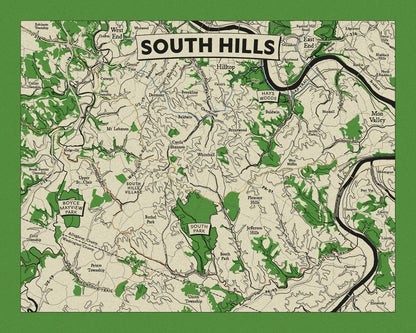 South Hills Topographic Map Print