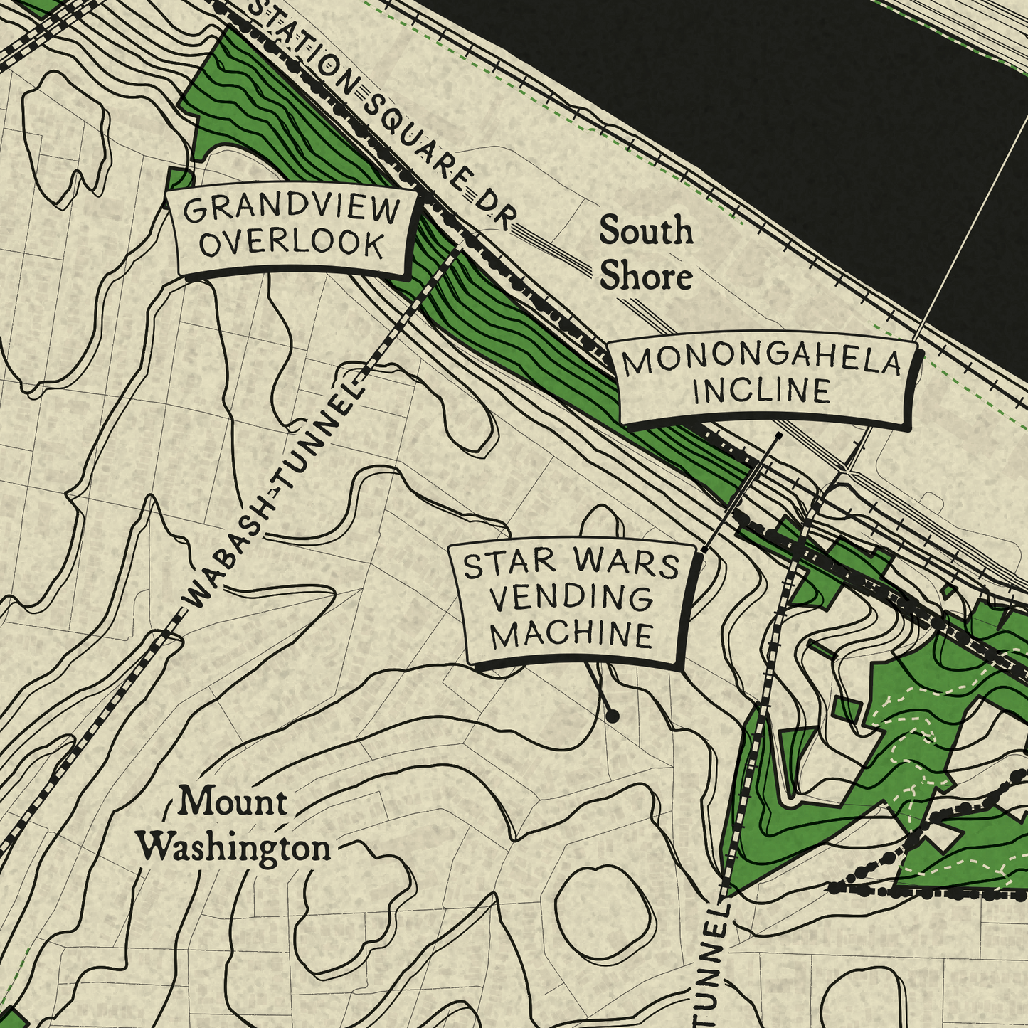 Mount Washington, Pittsburgh Topographic Map Art Print