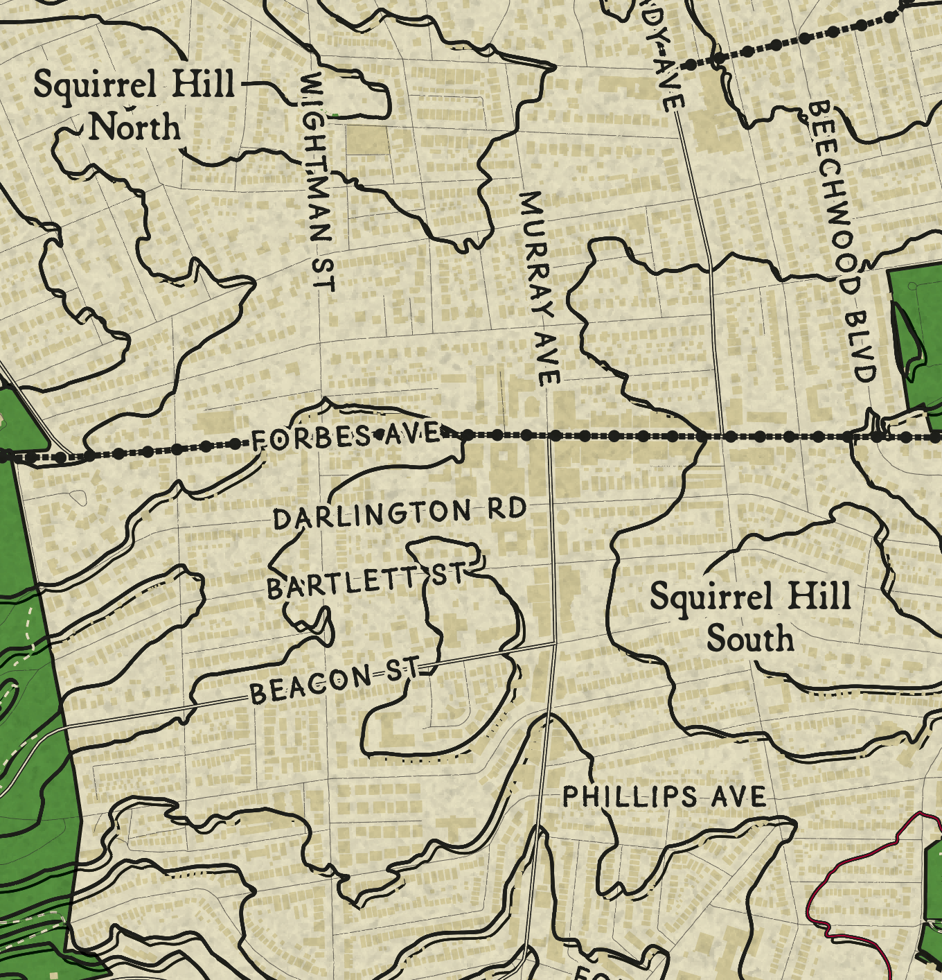Squirrel Hill, Pittsburgh Topographic Map Art Print