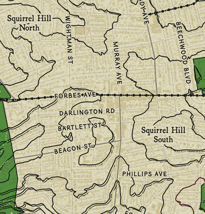 Squirrel Hill, Pittsburgh Topographic Map Art Print