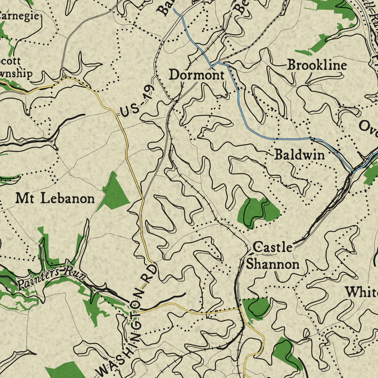 South Hills Topographic Map Print