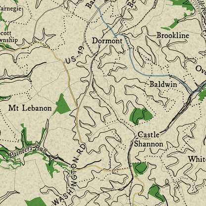 South Hills Topographic Map Print