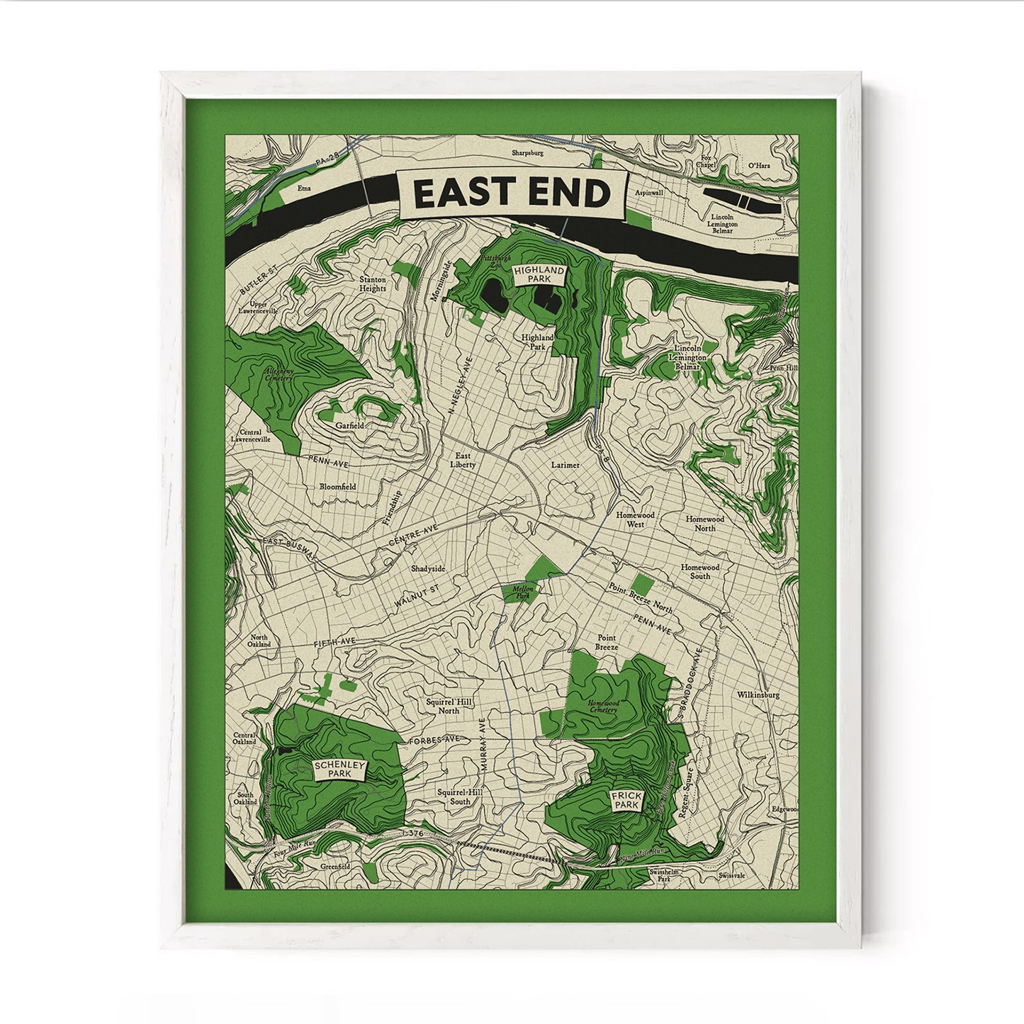 East End, Pittsburgh Topographic Map Art Print