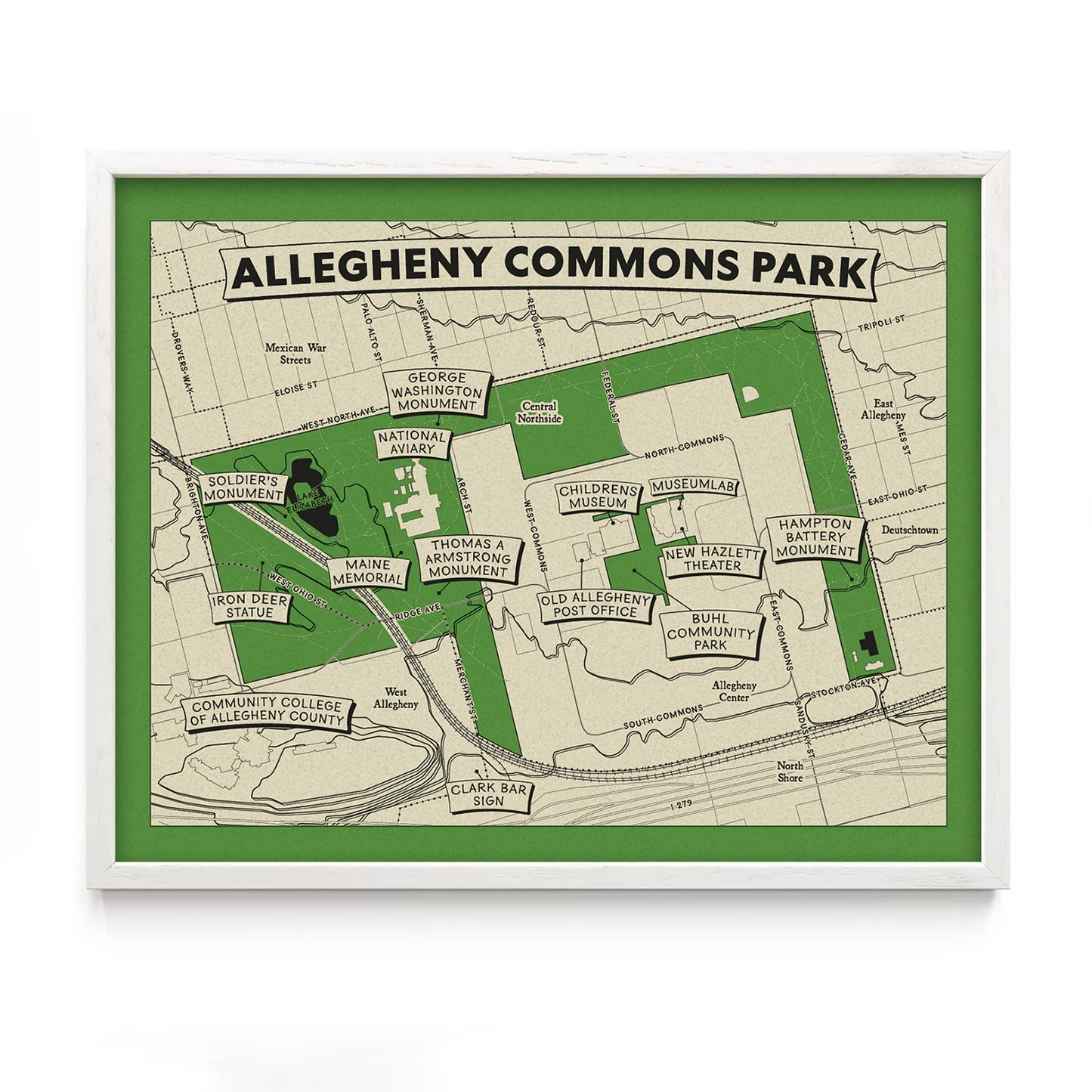 Allegheny Commons Park Topographic Map Print