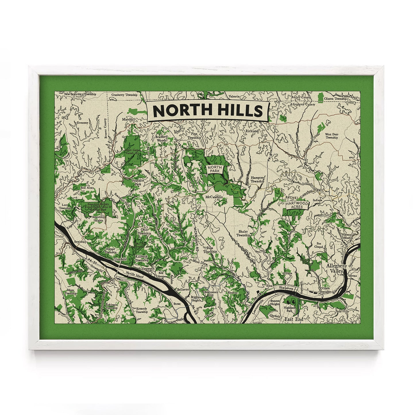 North Hills, Pittsburgh Topographic Map Art Print